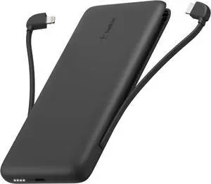 Portable Charger Power Bank 10 000mAh 23W w/Integrated Lightning Cable & USB-C Cable - iPhone Charger Battery Pack for  iPhone 16 15 14 Galaxy S25 Pixel 9 Travel Essentials - Black