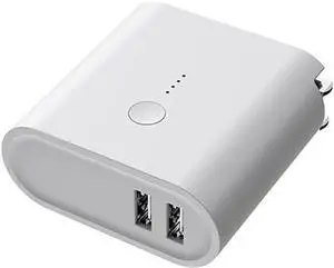 Acoucou Portable Power Bank with Wall Plug Dual USB Wall Charger Battery Phone Charger with 5000mAh External Battery Pack Built-in Foldable AC Wall Plug Compatible with All Kinds of Cellphones