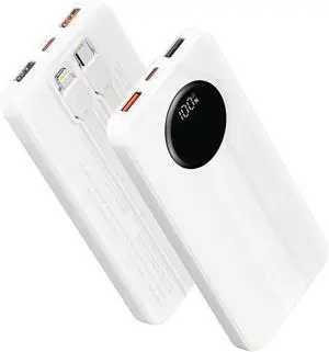 Power Bank 10000mAh Portable Charger with Built in Cables Fast Charging 22.5W USB-C in/Out Slim Travel PowerBank Battery Pack for iPhone 16 15 14 13 12  Galaxy S24 A15 Android Phone