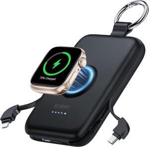 Portable Charger 10000mAh PD 20W Fast Charging Portable Charger Power Bank with Built in Cables Travel Battery Pack for iPhone 16/15/14/13/12 and  Watch Ultra/9/8/7/6/5/4/3/2 Black