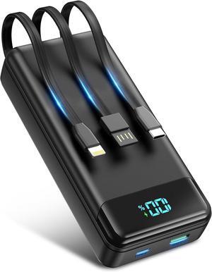 Portable Charger 40000mAh Power Bank Built-in Cable Battery Pack PD 22.5W Fast Charging Portable Phone Charger 4 Output 3 Input Compatible with iPhone 16 15 14 13  Google iPad Outdoor