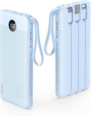 10000mAh Power Bank Built-in Cables Portable Charger with LED Display Slim Travel Battery Pack with Cords 5 Output Dual Input Phone Charger for Cell Phone Smart Devcies-Blue(1 Pack)