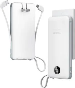 Portable Charger with Built in Cables 10000mAh Power Bank Fast Charging with Foldable Wall Plug Charger 20W Compact Battery Pack Travel Essentials for iPhone 16/15 Series  Tablets