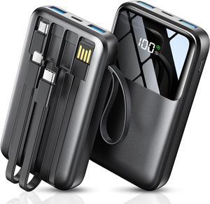 Portable Charger with Built in Cable 15000mAh Power Bank 22.5W Fast Charging 6 Outputs Slim Travel Essential Battery Pack with LED Display Compatible with iPhone 16/15/14/13  iPad etc