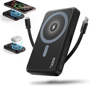 2025 Latest Magnetic Wireless Power Bank 16800mAh Portable Charger with 2 Built in Cables LED Display Magnetic Battery Pack Travel Essentials for iPhone 16/15/14/13/12/Pro/Mini/Pro Max Andriod