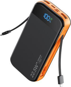 Portable Charger Power Bank 32000mAh with Built in Cables PD3.0 USB C Fast Phone Charger 5 Outputs LCD Display Travel Battery Pack Compatible with iPhone  All Cell Phones (Orange)