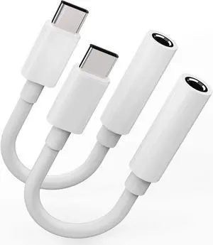 isptewhie USB C Male to 3.5mm Female Headphone Jack Adapter(2 Pack) Type C to Aux Audio Dongle Cable Cord Compatible with Samsung Galaxy S22 S21 Ultra S20 S10 S9 Plus Note 20 10  etc White