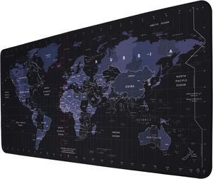 Isptewhie Large Mouse Pad  Big Gaming Mouse Pad with Stitched Edges  Waterproof and Non-Slip Desk Mat  XXL Extended Keyboard Pad for Home Office Accessories 31.5 X 11.8 Inch  World Map  Black