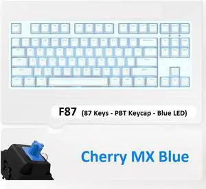 iKBC F87 87 Keys USB Wired Blue LED Backlit Mechanical Gaming Keyboard White PBT Keycaps - Cherry Blue Switch