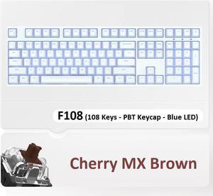 iKBC F108 108 Keys USB Wired Blue LED Backlit Mechanical Gaming Keyboard White PBT Keycaps - Cherry Brown Switch