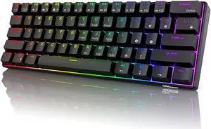 Royal Kludge RK61 2.4Ghz Wireless / Bluetooth 5.1 / USB Wired 60% RGB Backlit Mechanical Gaming Keyboard - 61 Keys Ultra-Compact - Black ABS Keycap - Red Switch