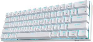 Royal Kludge RK61 2.4Ghz Wireless / Bluetooth 5.1 / USB Wired 60% Blue Backlit Mechanical Gaming Keyboard - 61 Keys Ultra-Compact - White ABS Keycap - Red Switch