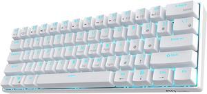 Royal Kludge RK61 2.4Ghz Wireless / Bluetooth 5.1 / USB Wired 60% Blue Backlit Mechanical Gaming Keyboard - 61 Keys Ultra-Compact - White ABS Keycap - Blue Switch
