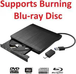 Portable External 3D Blu-ray Burner Slim USB 3.0 and Type-c Bluray CD/DVD Drive Blu Ray Player - Supports Burning Blu-ray Disc - Brushed Metal Texture - for Mac PC Windows11/10/8/7 Linux OS