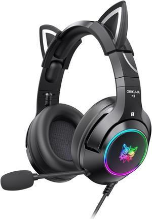 K9 Gaming Headset with Removable Cat Ears, for PS5, PS4, Nintendo Switch, PC, with Surround Sound, RGB LED Light & Noise Canceling Retractable Microphone