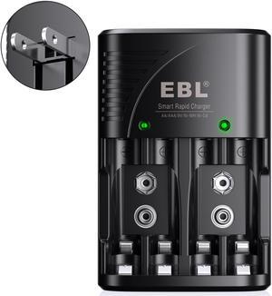 EBL Rapid Smart Battery Charger for 9V 9 Volt AA AAA Ni-MH Ni-CD Rechargeable Battery (3 in 1)