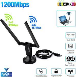 FirstPower 1200Mbps 5GHz USB 3.0 Wireless Adapter Long Range AC1200 Dual Band  WiFi Adapter Antennas