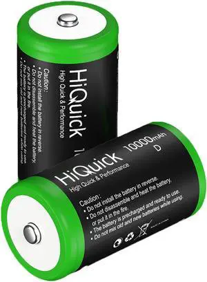 HiQuick 2Pcs 10000mAh D Rechargeable Batteries 1.2V Huge Capacity Size D Battery, Ni-MH D Cell Batteries