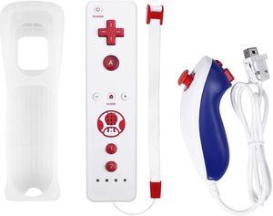 Wireless Remote Controller for Nintendo Wii Games + Nunchuck Controller Combo Set + Silicone Case Sleeve with Wrist Strap Built Motion 2in1