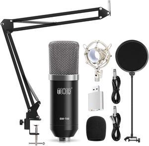Condenser Microphone Kit with XLR to XLR Cable/3.5mm to XLR/Adjustable Mic Suspension Scissor Arm/Shock Mount/USB Audio Adapter for Professional Studio/Home Recording, Podcasting, Black
