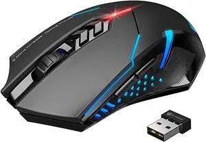 Wireless Gaming Mouse with Unique Silent Click, Breathing Backlit, 2 Programmable Side Buttons, 2400 DPI, Ergonomic Grips, 7-Button Design- Black Wireless Gaming Mouse with Unique Silent Click, Breathing Backlit, 2 Programmable Side Buttons, 2400 DPI, Ergonomic Grips, 7-Button Design- Black