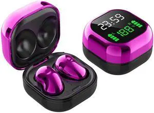 S6 Plus Bluetooth 5.0 TWS Touch Digital Display Mini Clock True Wireless Bluetooth Earphone with Charging Box (Purple)