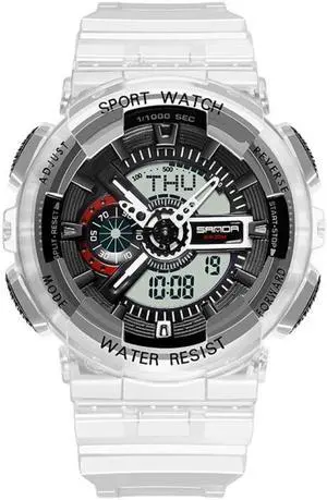 SANDA 298 Watch Men And Women Transparent Watch Waterproof Multi Functional luminous Movement Double Display Couple Electronic Watch (Black Man)