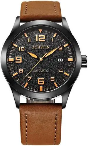 Ochstin 62028 Fashion Fully Automatic Mechanical Watch Waterproof Men  Leisure Mechanical Watch Calendar Leather Watch(Black) (Coffee)