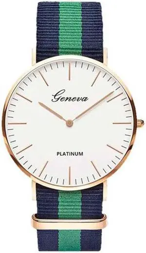 2 PCS Simple Ultra-thin Large Dial Two-pin Color Matching Nylon Canvas Belt Quartz Watch(Gold9) (Silver3)