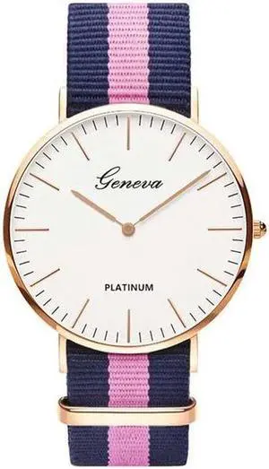 2 PCS Simple Ultra-thin Large Dial Two-pin Color Matching Nylon Canvas Belt Quartz Watch(Gold9) (Gold8)