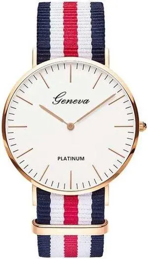 2 PCS Simple Ultra-thin Large Dial Two-pin Color Matching Nylon Canvas Belt Quartz Watch(Gold9) (Orange)
