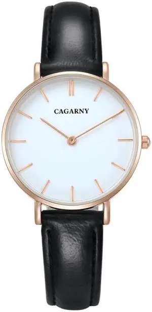 CAGARNY 6872 Living Waterproof Round Dial Quartz Movement Alloy Gold Case Fashion Watch Quartz Watches with Leather Band (Black)