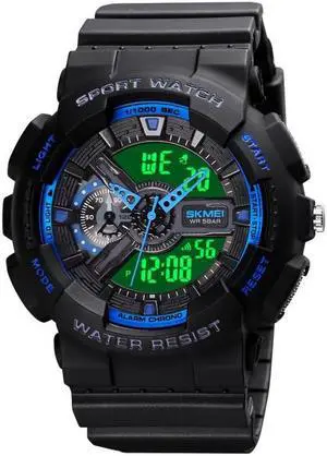 SKMEI 1688 LED Dual Time Digital Display + Pointer Luminous Sports Electronic Watch (Blue) Black