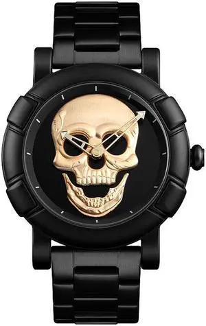 SKMEI 9178 Skull Pattern Multifunctional Outdoor Men Fashion Waterproof Quartz Wrist Watch (Gold)