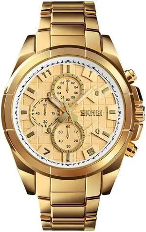 SKMEI 1378 Fashion Men Business Leisure Watch 30m Waterproof Metal Quartz Wrist Watch (Gold)