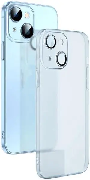 For iPhone 14 Camera Protector Translucent Frosted PC Phone Case