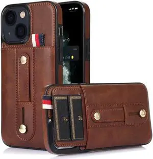 For iPhone 14 Wristband Kickstand Wallet Leather Phone Case