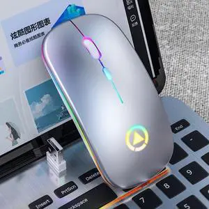 YINDIAO A2 2.4GHz 1600DPI 3-modes Adjustable RGB Light Rechargeable Wireless Silent Mouse (Grey)