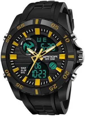 SANDA 791 Watch Genuine Fashion Sports Multifunction Electronic Watch Popular Men luminous Wrist Watch(Yellow) (Yellow)