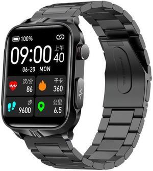 TK11P 1.83 inch IPS Screen IP68 Waterproof Steel Band Smart Watch, Support Stress Monitoring / ECG (Black)