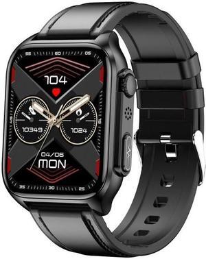 TK12 1.96 inch IP67 Waterproof Leather Band Smart Watch Supports ECG / Remote Families Care / Bluetooth Call / Body Temperature Monitoring Leather Band (Black) (Black)