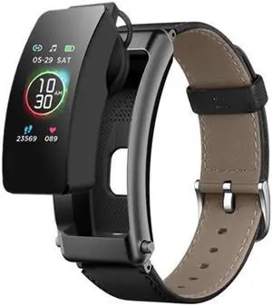 K50+ 0.96 inch Leather Band Earphone Detachable Life Waterproof Smart Watch Support Bluetooth Call Leather Band (Black) (Black)