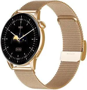 HD1 1.3 Inch AMOLED Screen Smart Watch with NFC Function (Gold Steel+Silicone Strap)