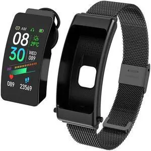 K50 1.08 inch Steel Band Earphone Detachable IP67 Waterproof Smart Watch Support Bluetooth Call Steel Band (Black) (Black)