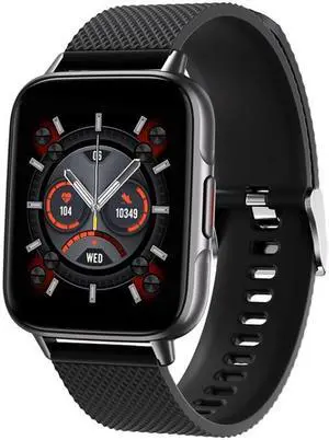FW02 1.7 Inch Square Screen Silicone Strap Smart Health Watch Supports Heart Rate, Blood Oxygen Monitoring (Black)