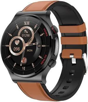 E300 1.32 Inch Screen Leather Watch Strap Smart Health Watch Supports Body Temperature Monitoring, ECG monitoring blood pressure (Brown)