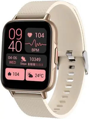 FW02 1.7 Inch Square Screen Silicone Strap Smart Health Watch Supports Heart Rate, Blood Oxygen Monitoring (Gold)