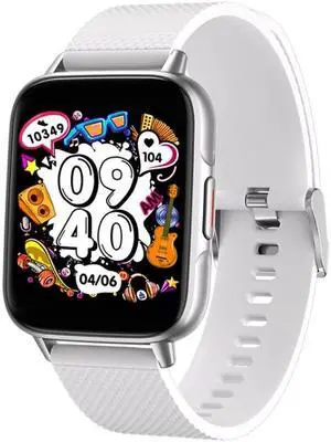 FW02 1.7 Inch Square Screen Silicone Strap Smart Health Watch Supports Heart Rate, Blood Oxygen Monitoring (White)