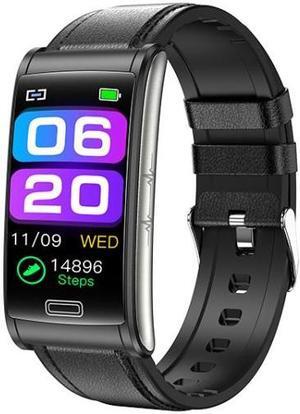 E600 1.47 inch Color Screen Smart Watch Leather Strap Support Heart Rate Monitoring / Blood Pressure Monitoring (Black)