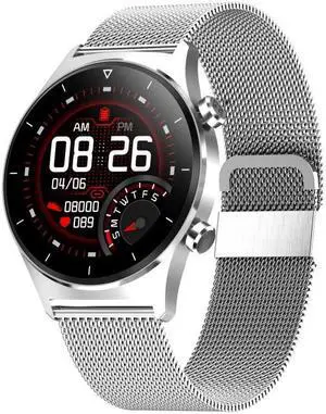 E13 1.28 inch IPS Color Screen Smart Watch, IP68 Waterproof, Steel Watchband, Support Heart Rate Monitoring/Blood Pressure Monitoring/Blood Oxygen Monitoring/Sleep Monitoring (Silver)